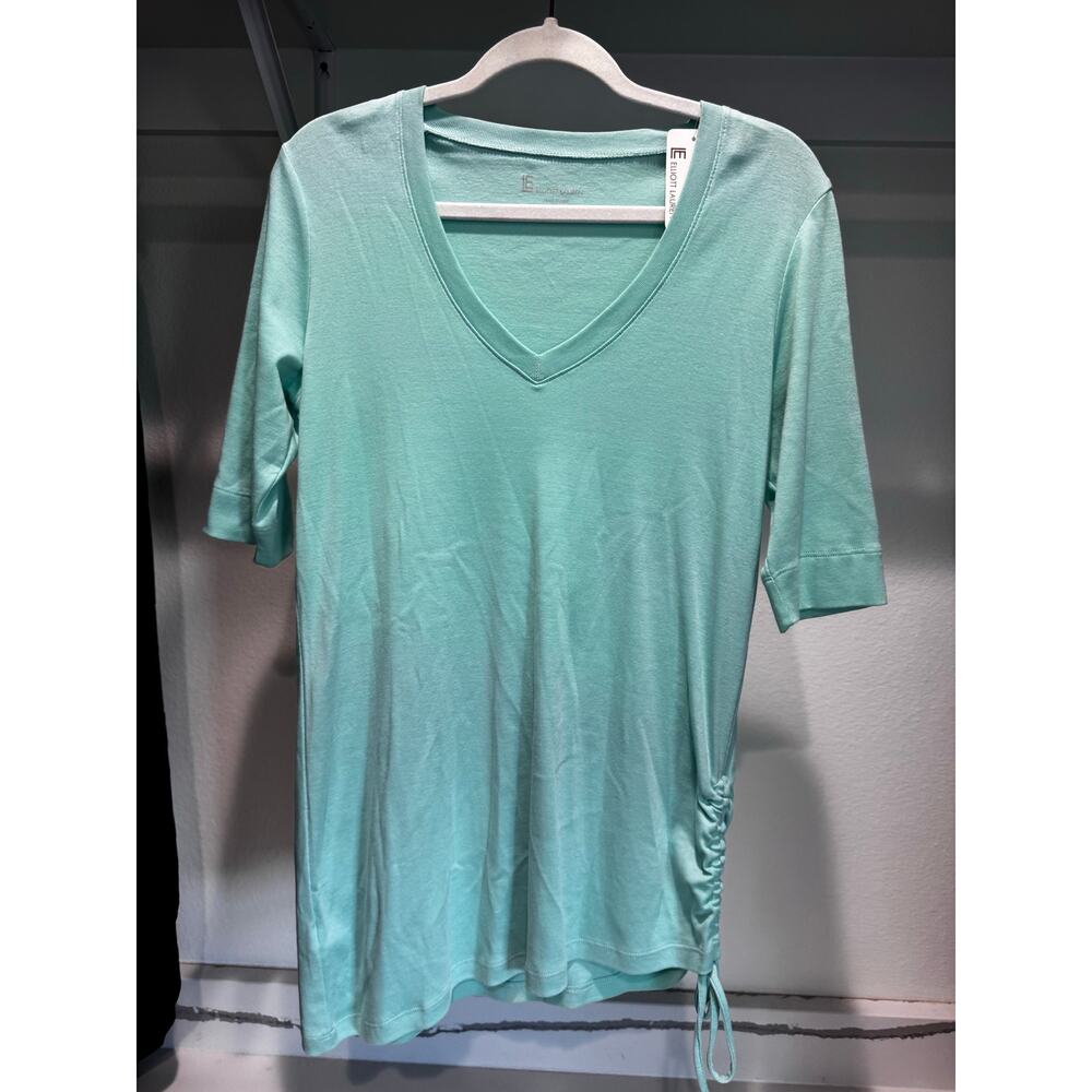 NWT Elliott Lauren Women's Side Cinched Short Sleeve Blouse Teal Size Medium